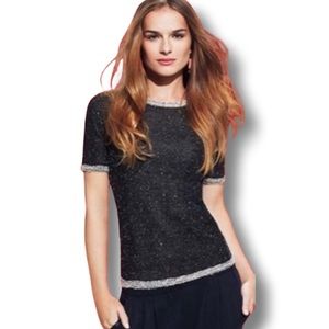 CAbi Cocoa Shell Terry Tweed Knit Top in Charcoal  M